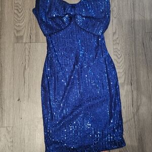 Dazzling Strapless Blue Sequin Dress